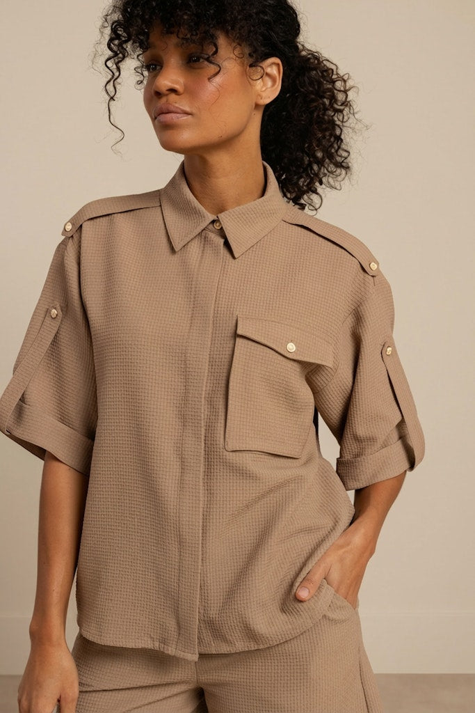Studio Anneloes Nellie waffle blouse taupe – dames