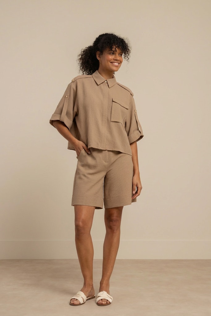 Studio Anneloes Nellie waffle blouse taupe – dames