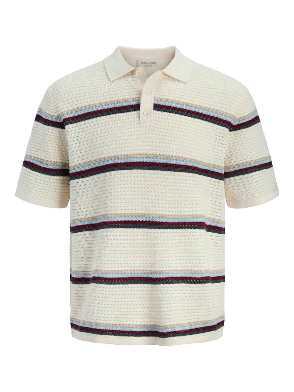 Jack & Jones JORMAINE KNIT STRIPE POLO SN – heren polo - Ecru Dessin