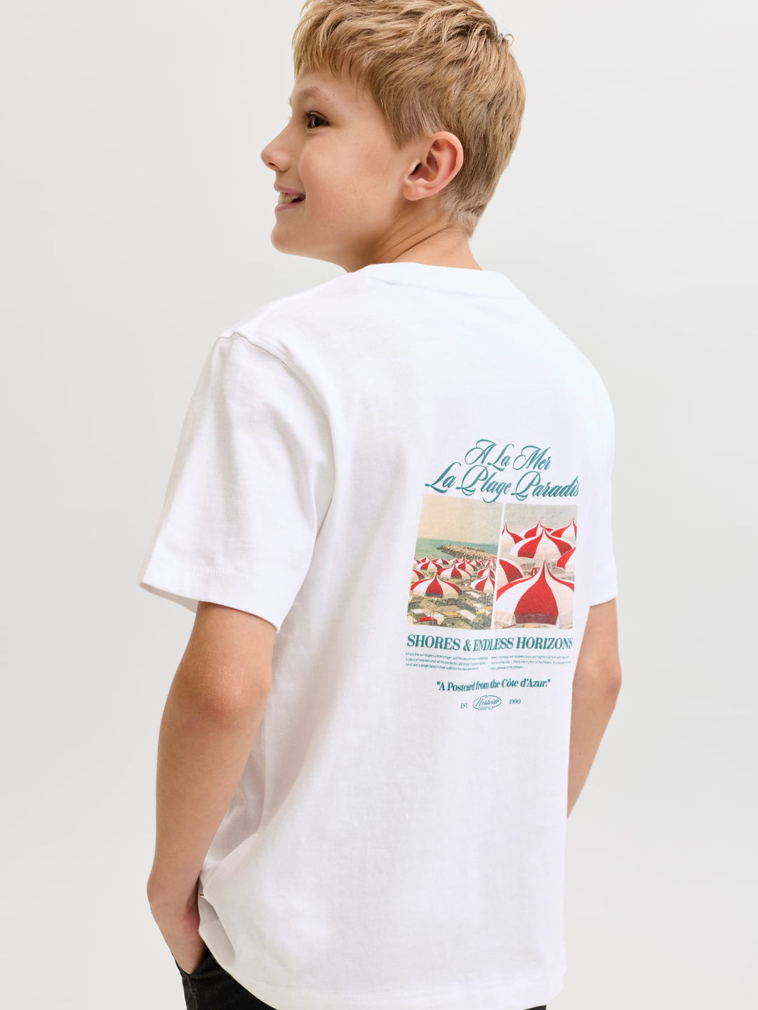jack &amp; jones kids JORCASSIS PHOTO BACK TEE SS CN JNR wit dessin – jongens
