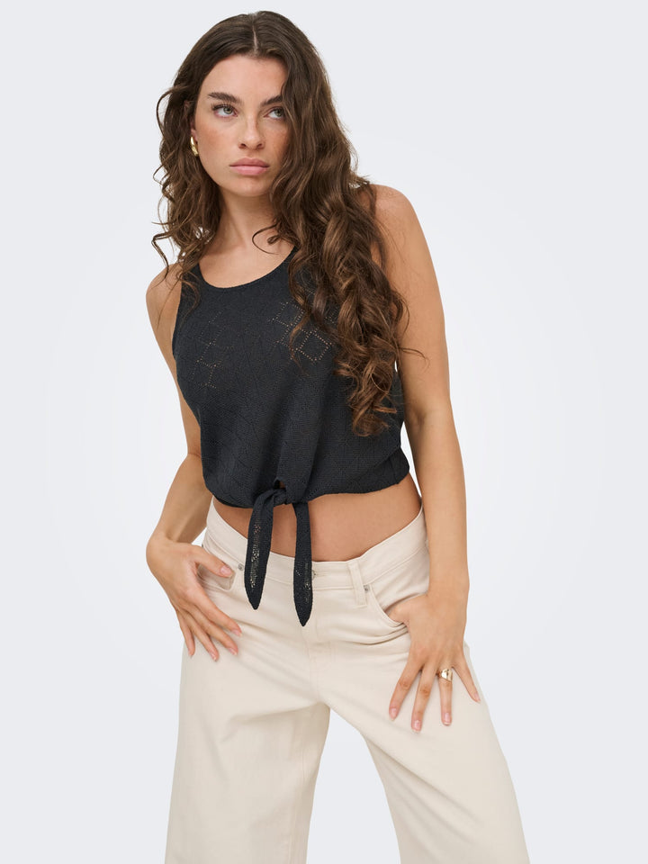 Jacqueline de Yong JDYVIOLA LIFE S/L KNOT TOP – dames - Zwart