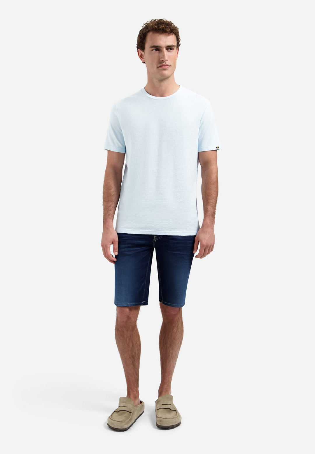 No Excess T-Shirt Crewneck Solid Jacquard lichtblauw – heren