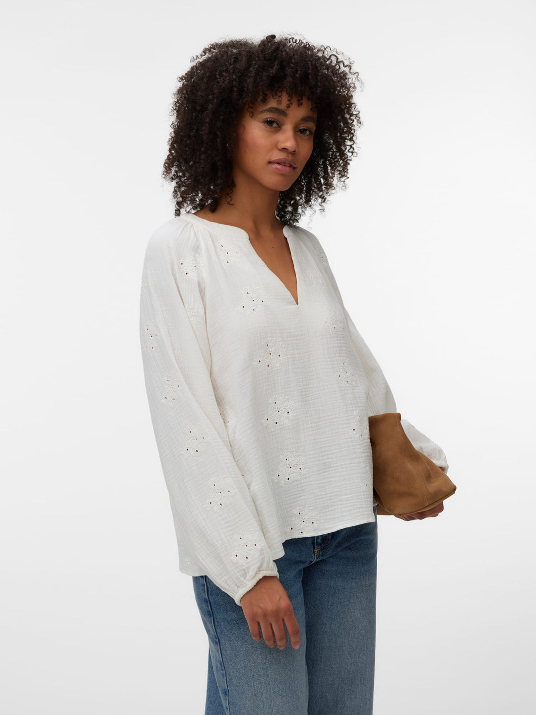 VERO MODA Natali top l/m dames – off-white
