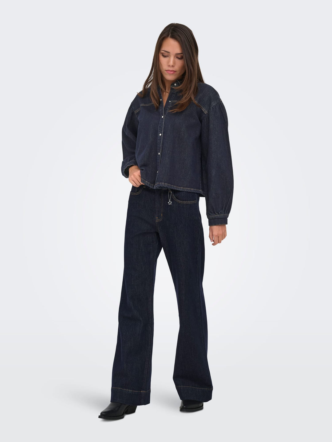 Only blouse l/m denim blue denim – dames