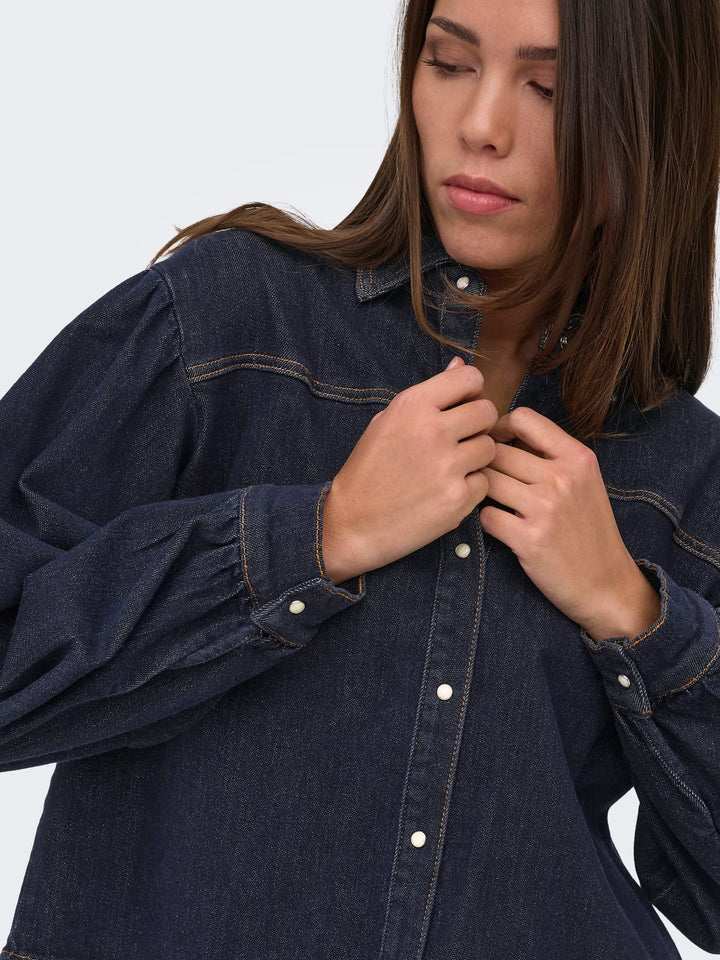 Only blouse l/m denim blue denim – dames