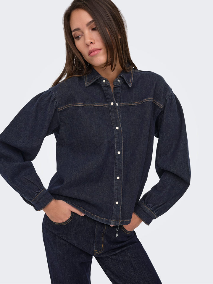 Only blouse l/m denim blue denim – dames