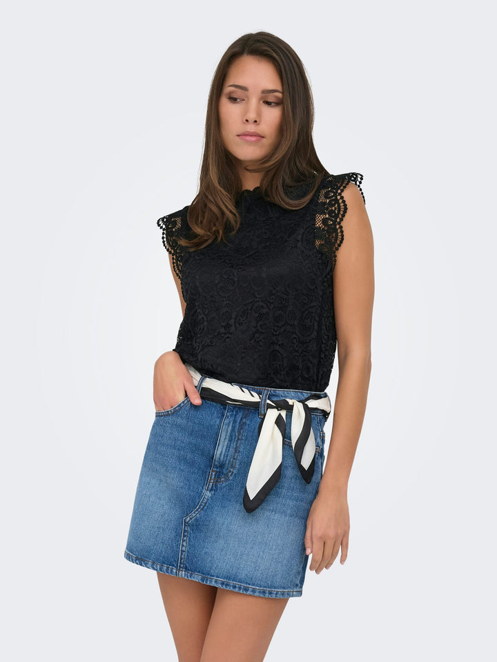 Jacqueline de Yong JDYLOTAS S/L Lace Top zwart dessin – dames