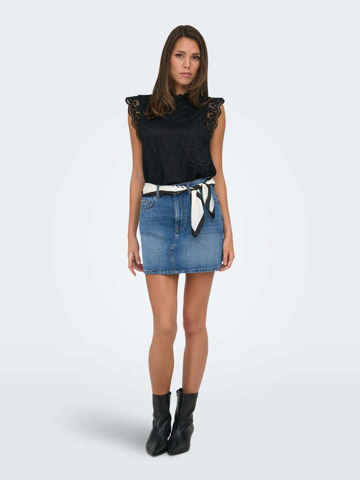 Jacqueline de Yong JDYLOTAS S/L Lace Top zwart dessin – dames