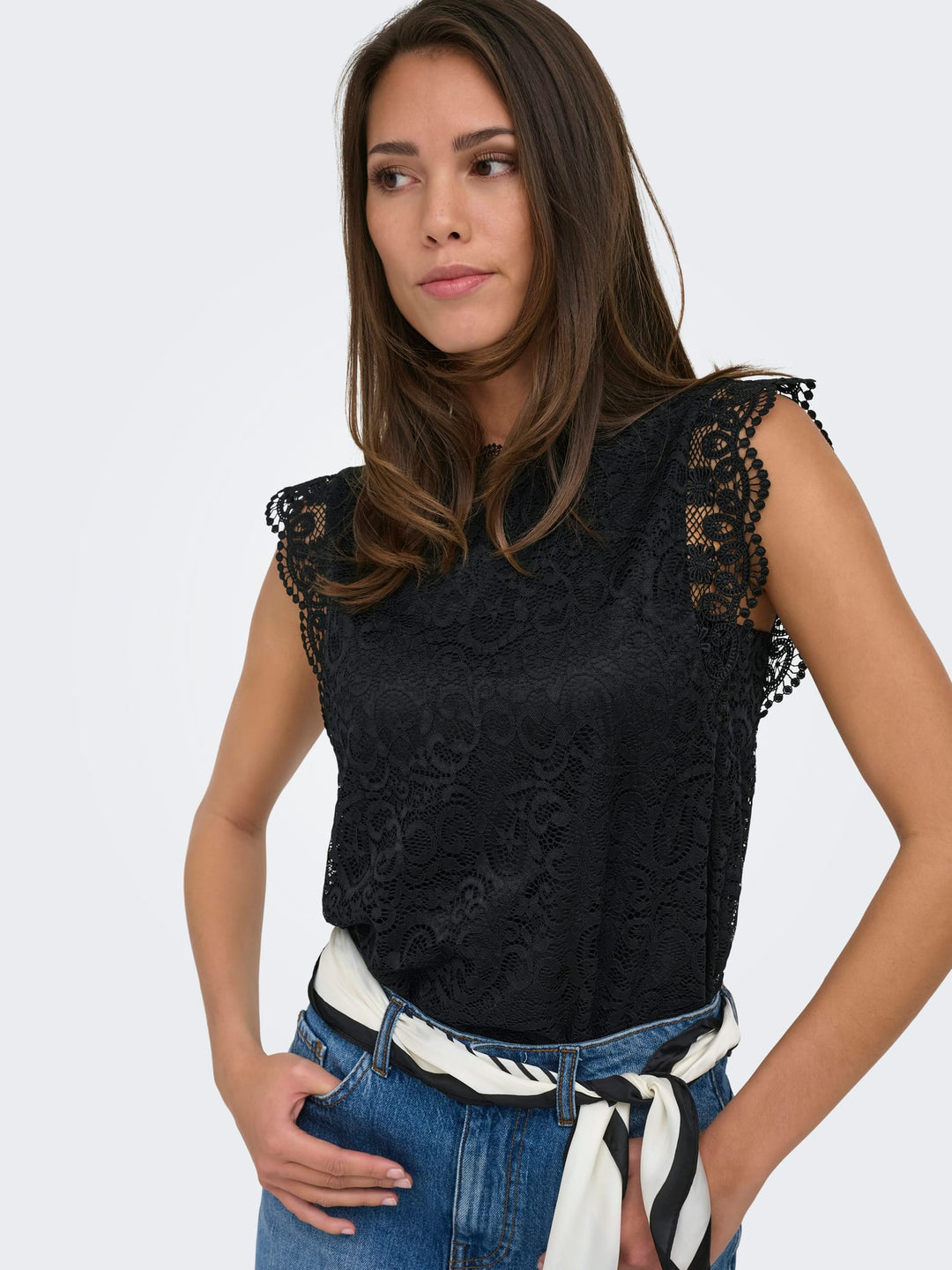 Jacqueline de Yong JDYLOTAS S/L Lace Top zwart dessin – dames