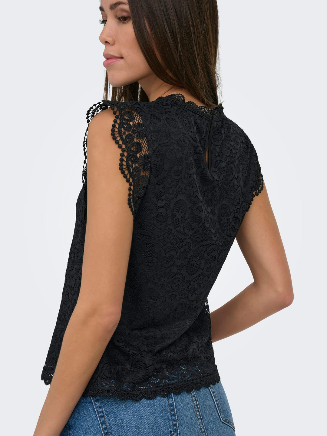 Jacqueline de Yong JDYLOTAS S/L Lace Top zwart dessin – dames