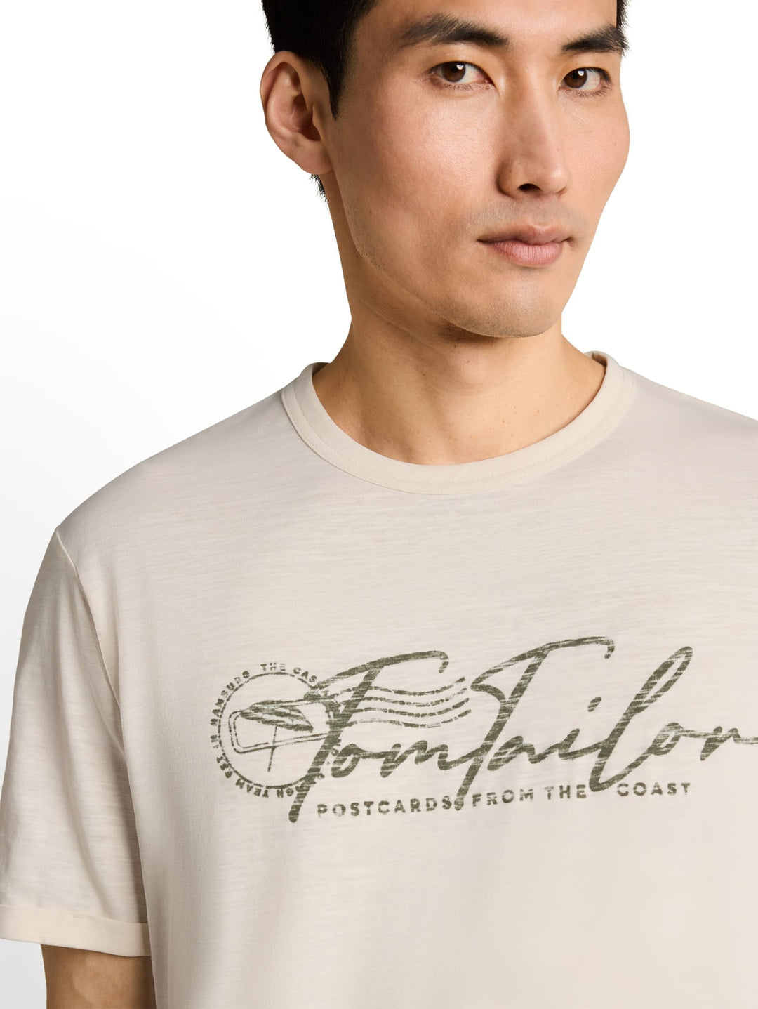 Tom Tailor T-shirt met logo-print ecru – heren