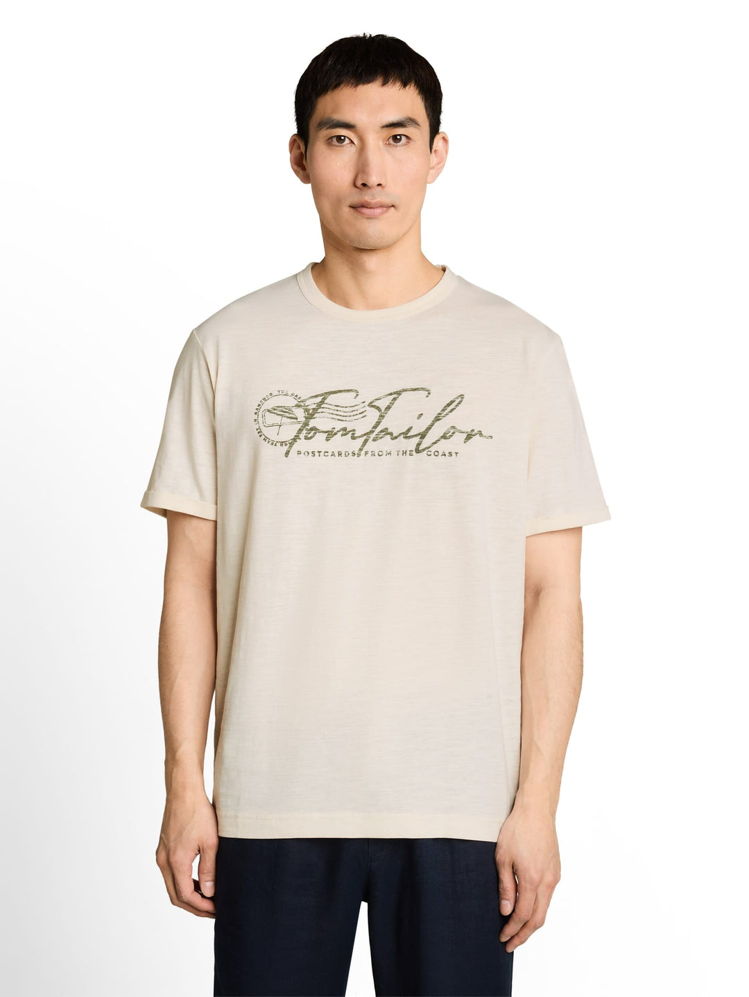 Tom Tailor T-shirt met logo-print ecru – heren