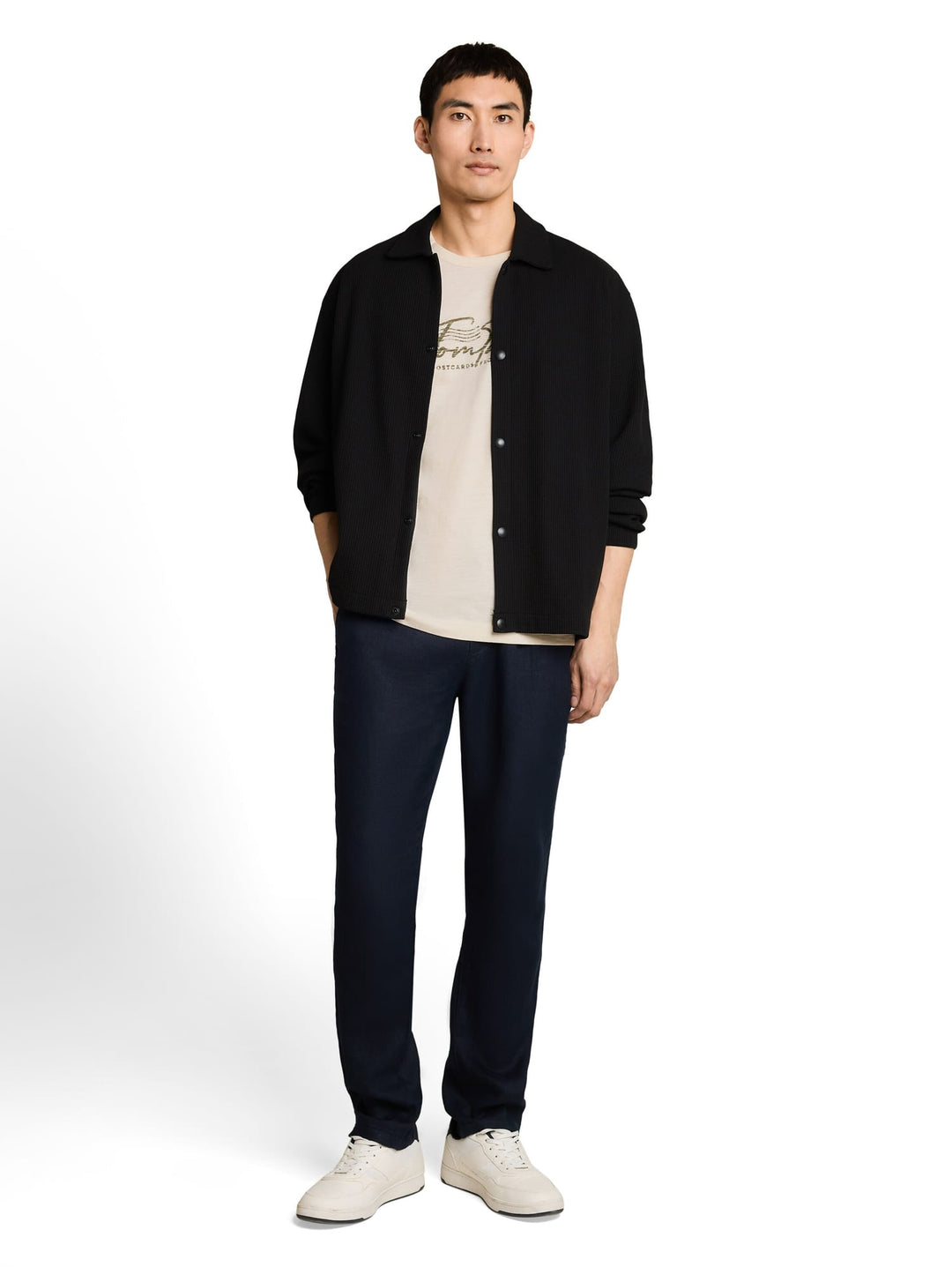 Tom Tailor T-shirt met logo-print ecru – heren
