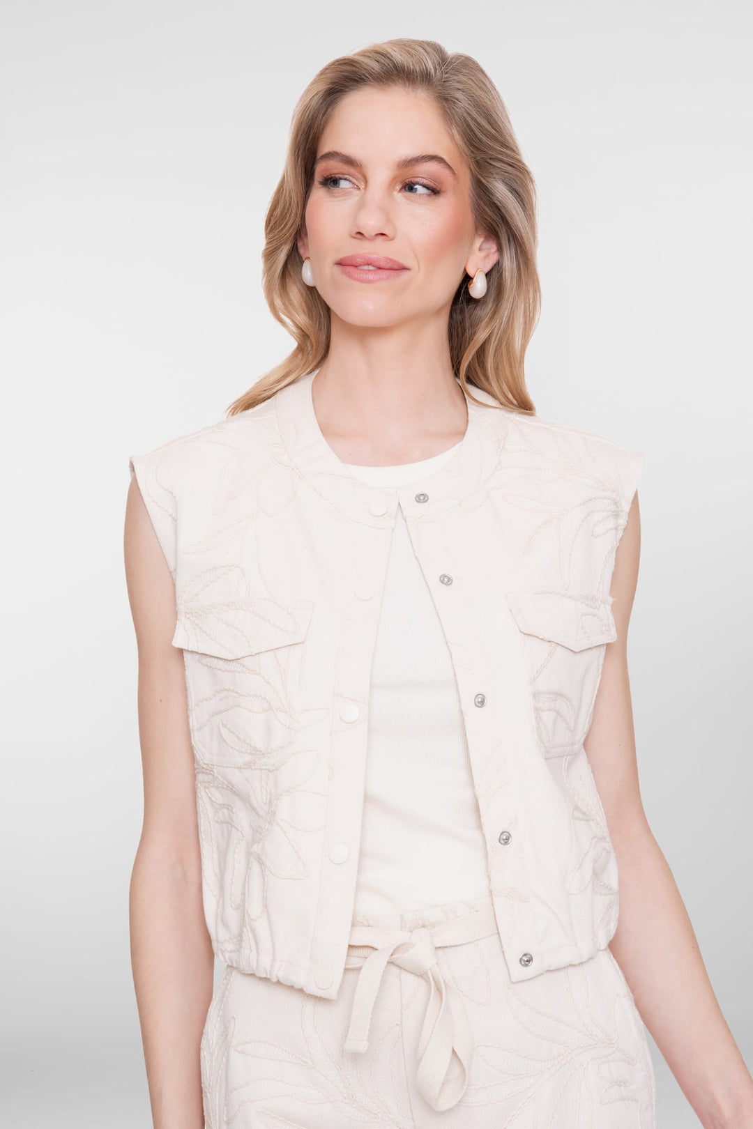 Geisha gilet denim dames ecru – 65307-10