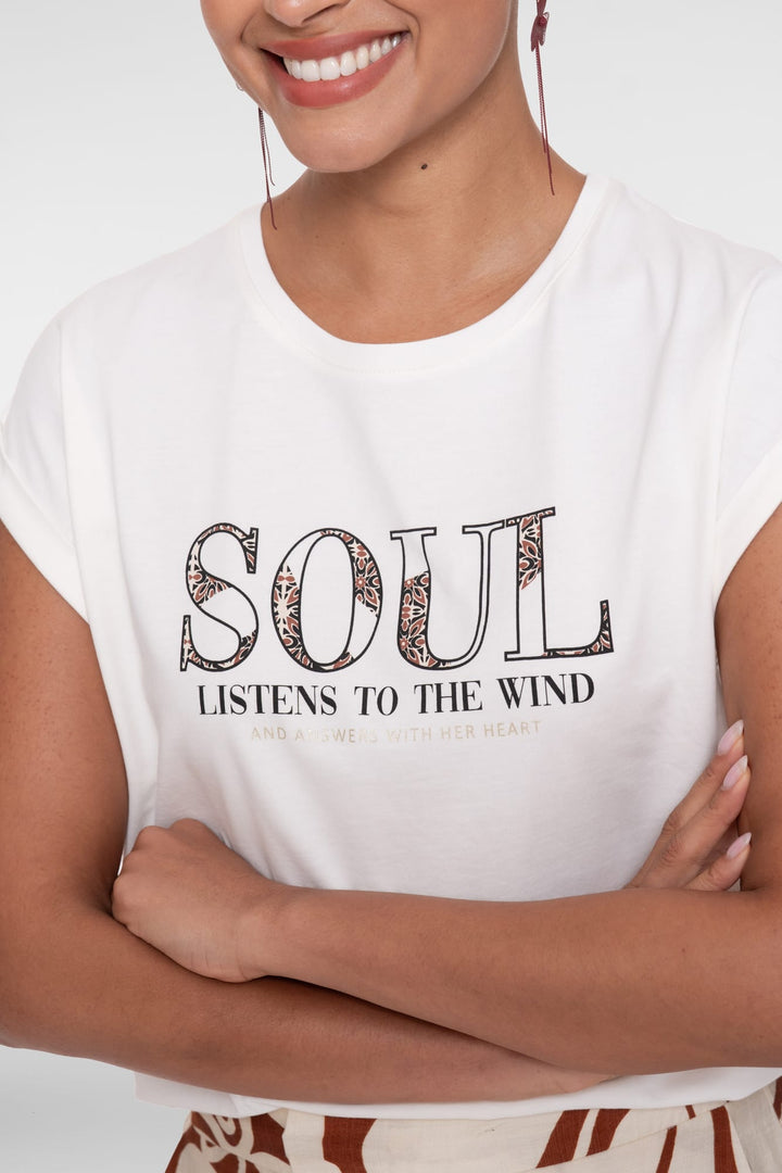 Geisha T-shirt 'soul' off-white – dames