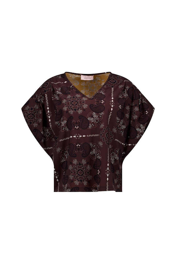 Studio Anneloes Renske paisley vneck top – dames - Bruin Dessin