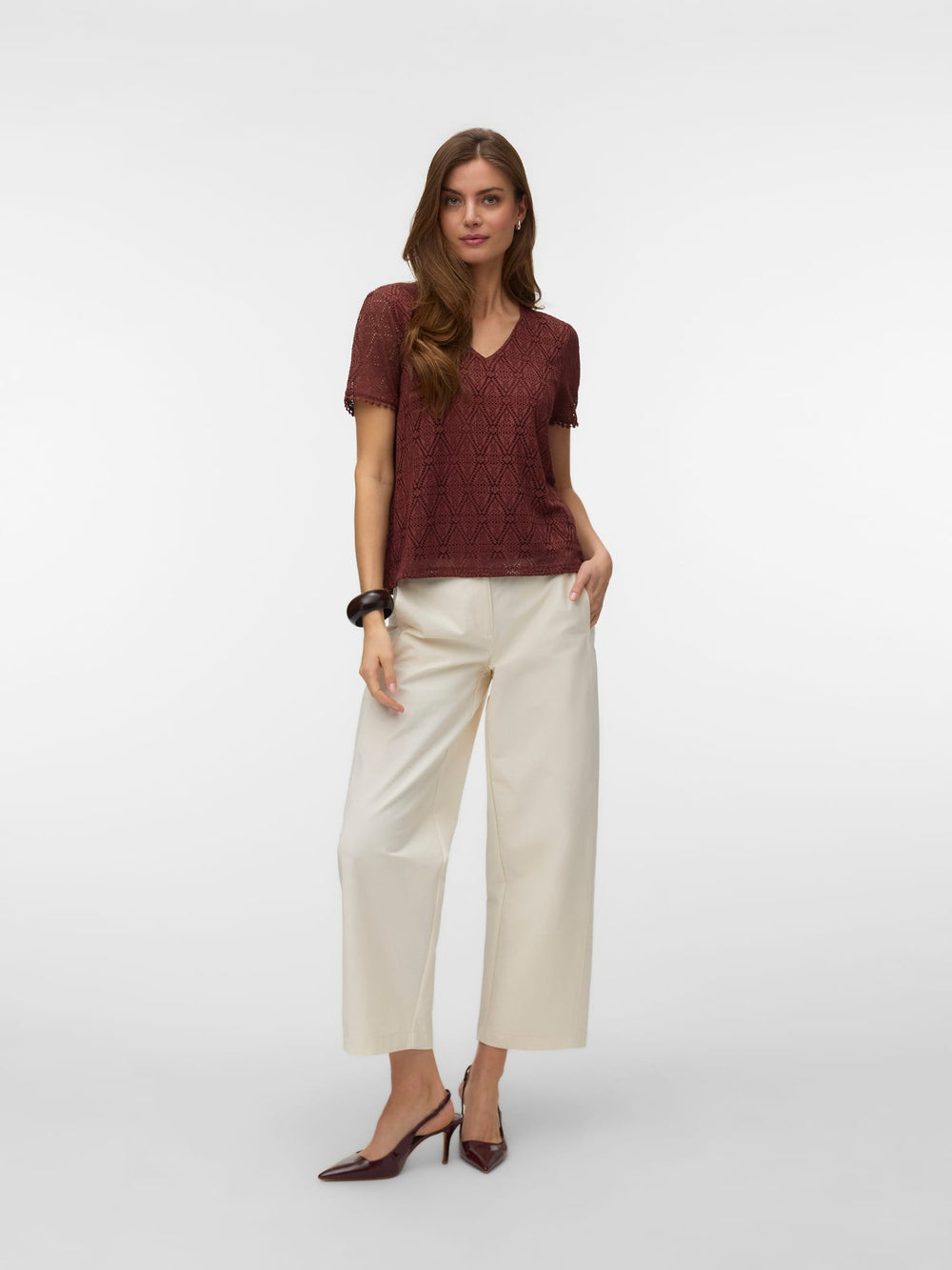 VERO MODA VMMAYA SS V NECK TOP JRS rood – dames