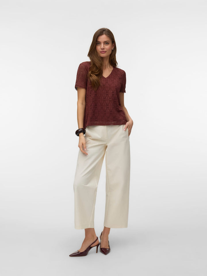 VERO MODA VMMAYA SS V NECK TOP JRS rood – dames