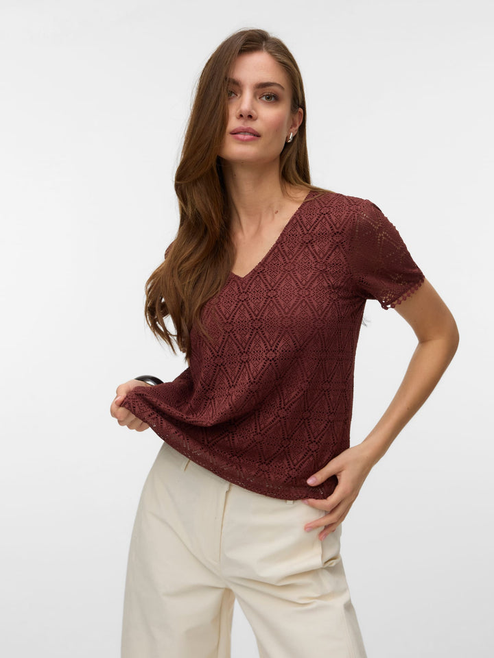 VERO MODA VMMAYA SS V NECK TOP JRS rood – dames