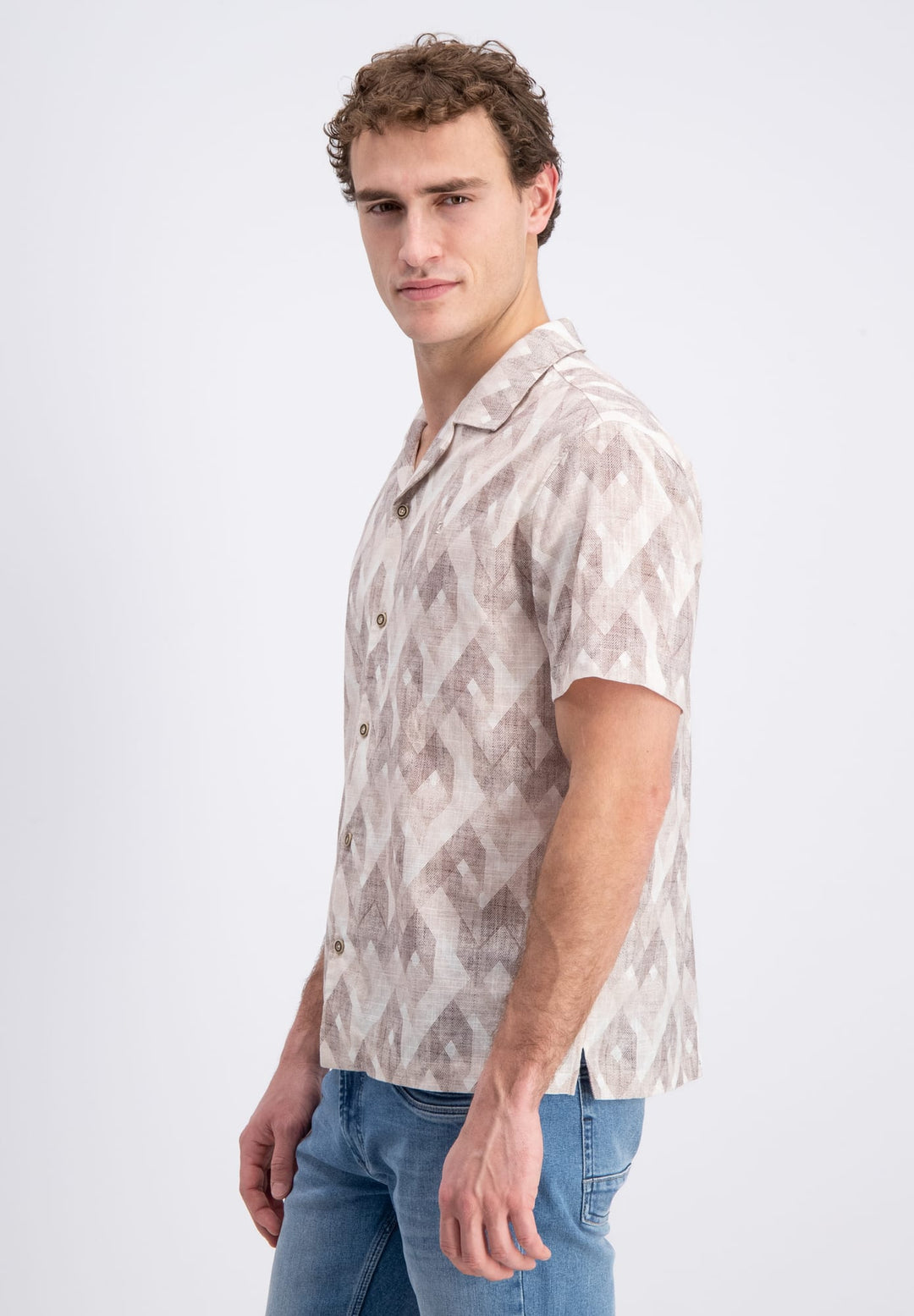 Gabbiano men 3365316 Roman overhemd k/m zand dessin