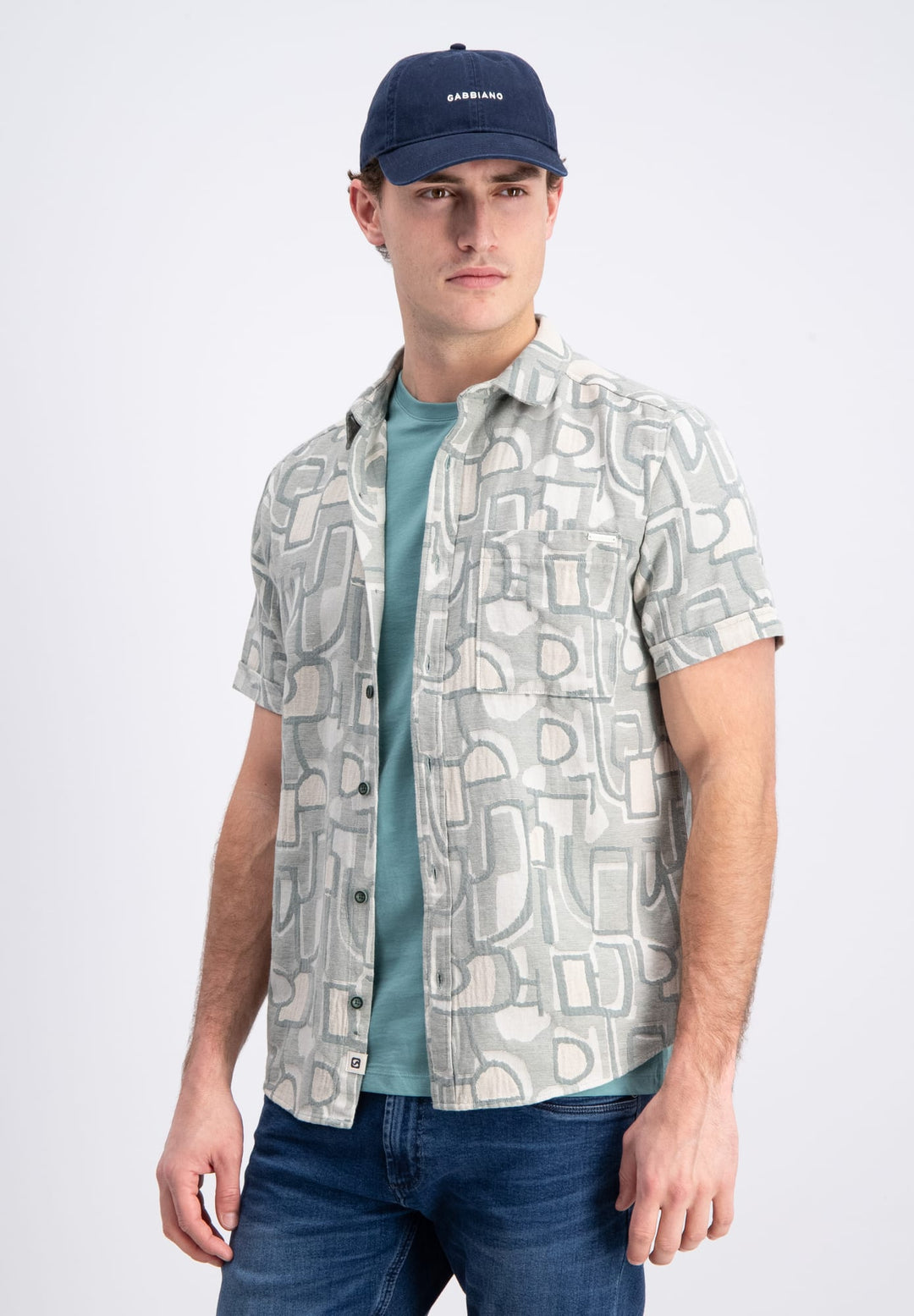 Gabbiano men overhemd k/m groen dessin – heren