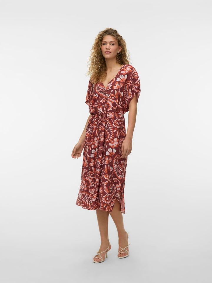 VERO MODA 10340853 Nellie jurk midi dames rood dessin