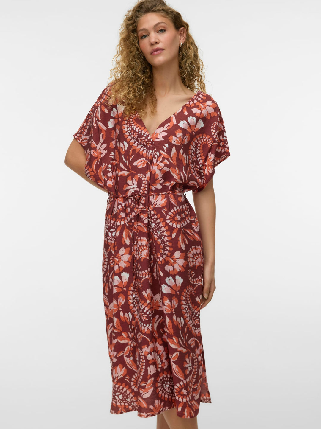 VERO MODA 10340853 Nellie jurk midi dames rood dessin