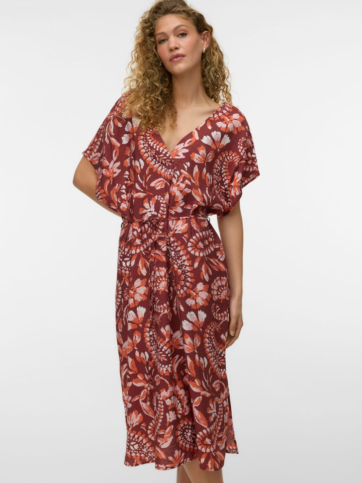 VERO MODA 10340853 Nellie jurk midi dames rood dessin