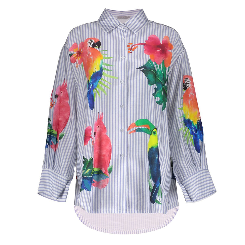Geisha blouse l/m dames wit dessin – 63162-70