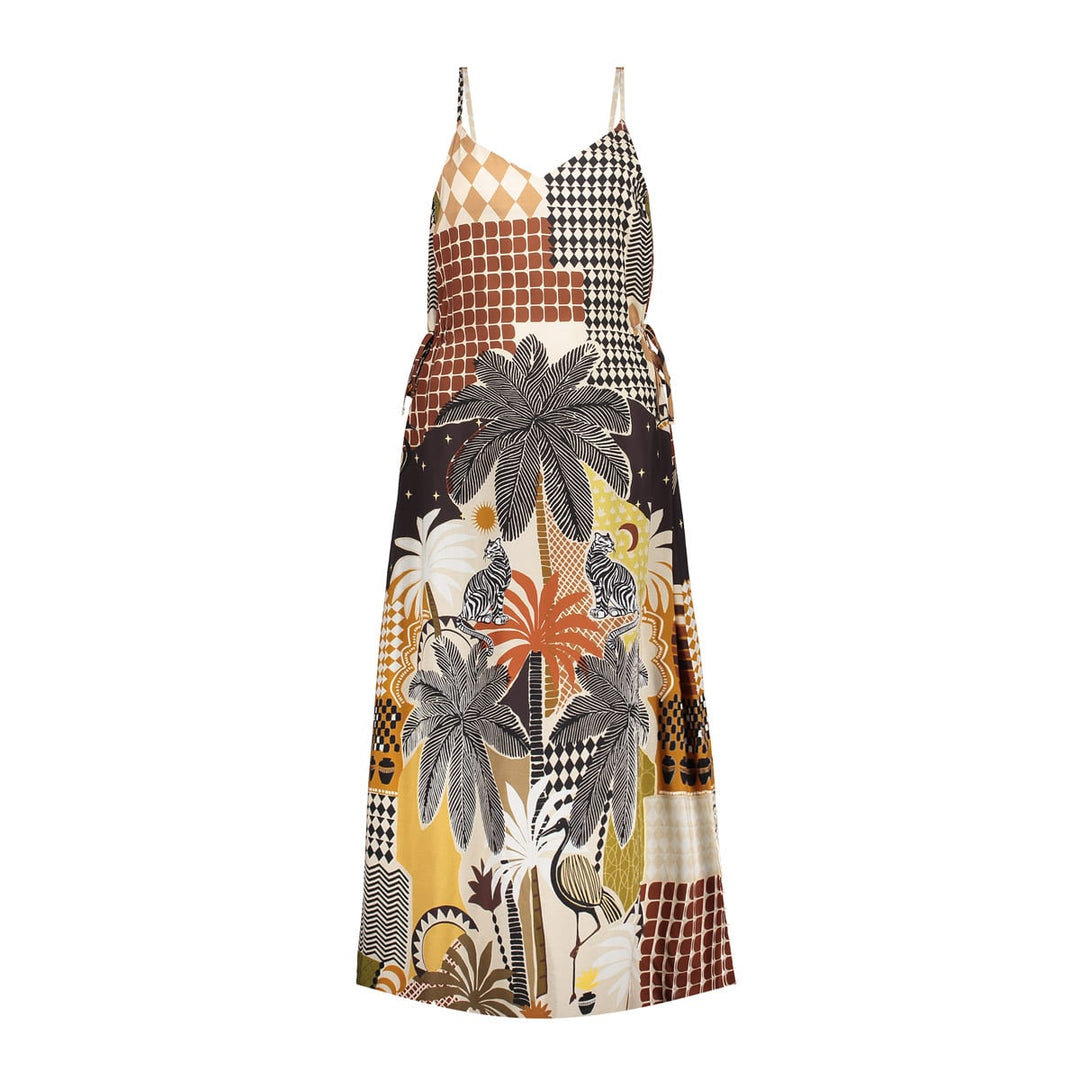 Geisha dames jurk midi bruin dessin – 67407-20