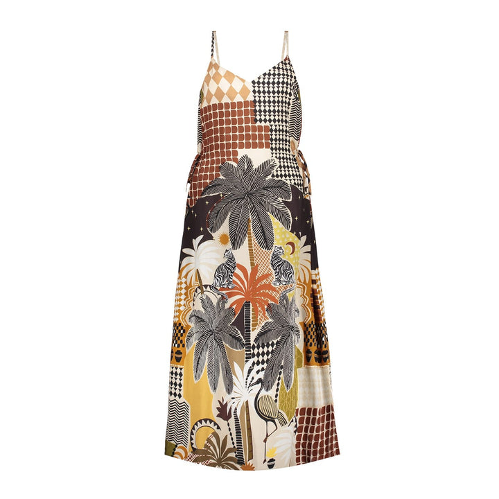 Geisha dames jurk midi bruin dessin – 67407-20