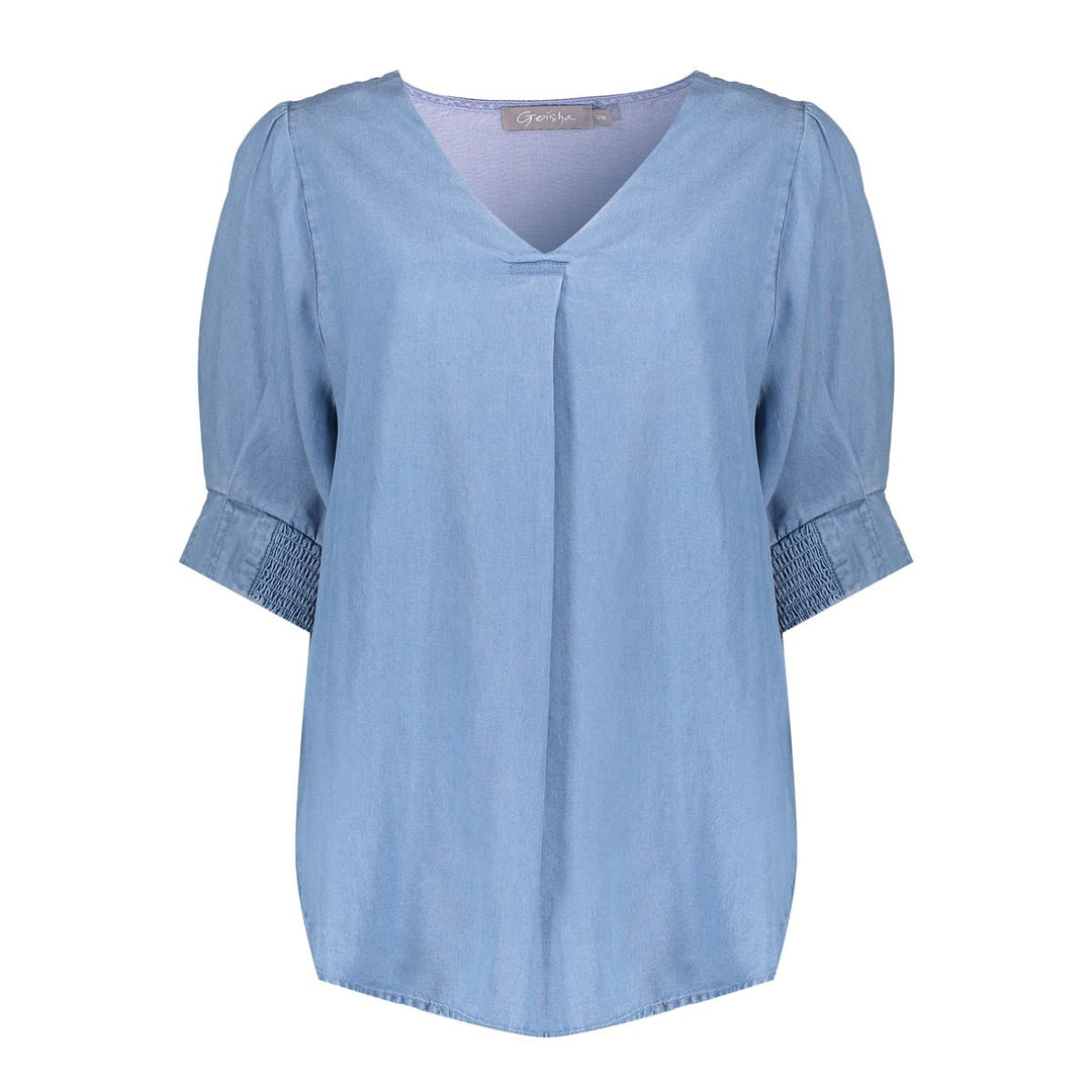 Geisha NIKITA top lyocell denim – dames - Blue Denim