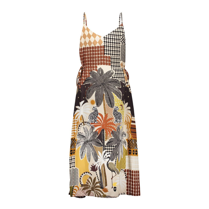 Geisha dames jurk midi bruin dessin – 67407-20