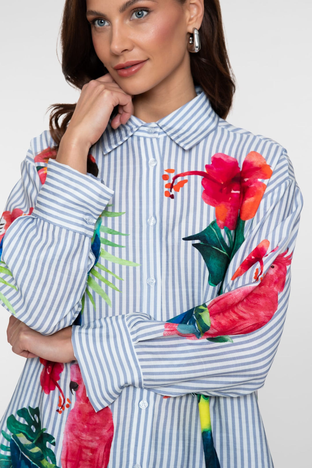 Geisha blouse l/m dames wit dessin – 63162-70