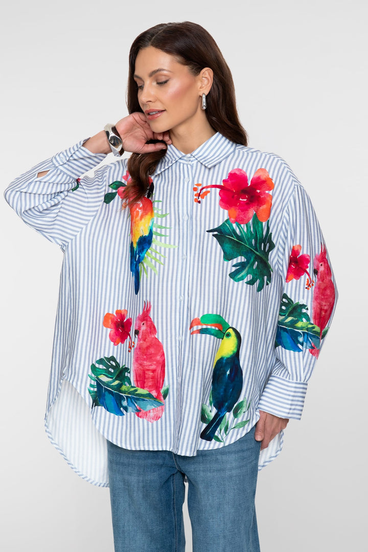 Geisha blouse l/m dames wit dessin – 63162-70