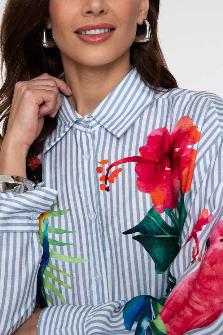 Geisha blouse l/m dames wit dessin – 63162-70