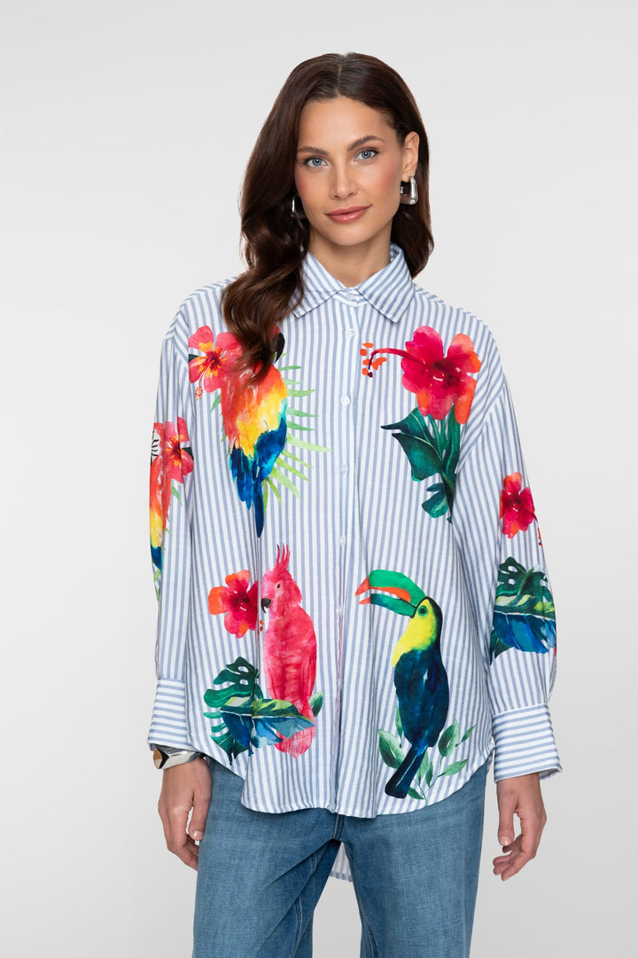 Geisha blouse l/m dames wit dessin – 63162-70