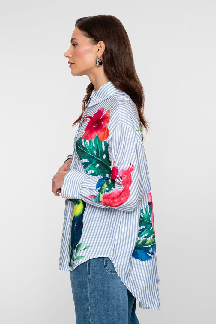 Geisha blouse l/m dames wit dessin – 63162-70