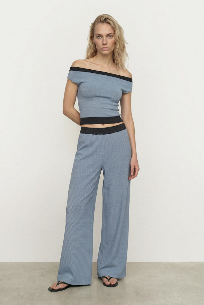 Hype drop HDPAIGE MW WIDE PANTS – dames lange broek - Blauw Dessin