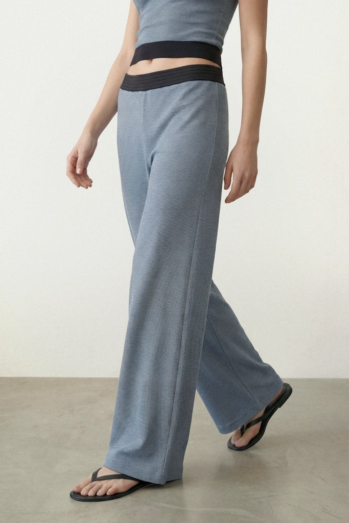 Hype drop HDPAIGE MW WIDE PANTS – dames lange broek - Blauw Dessin