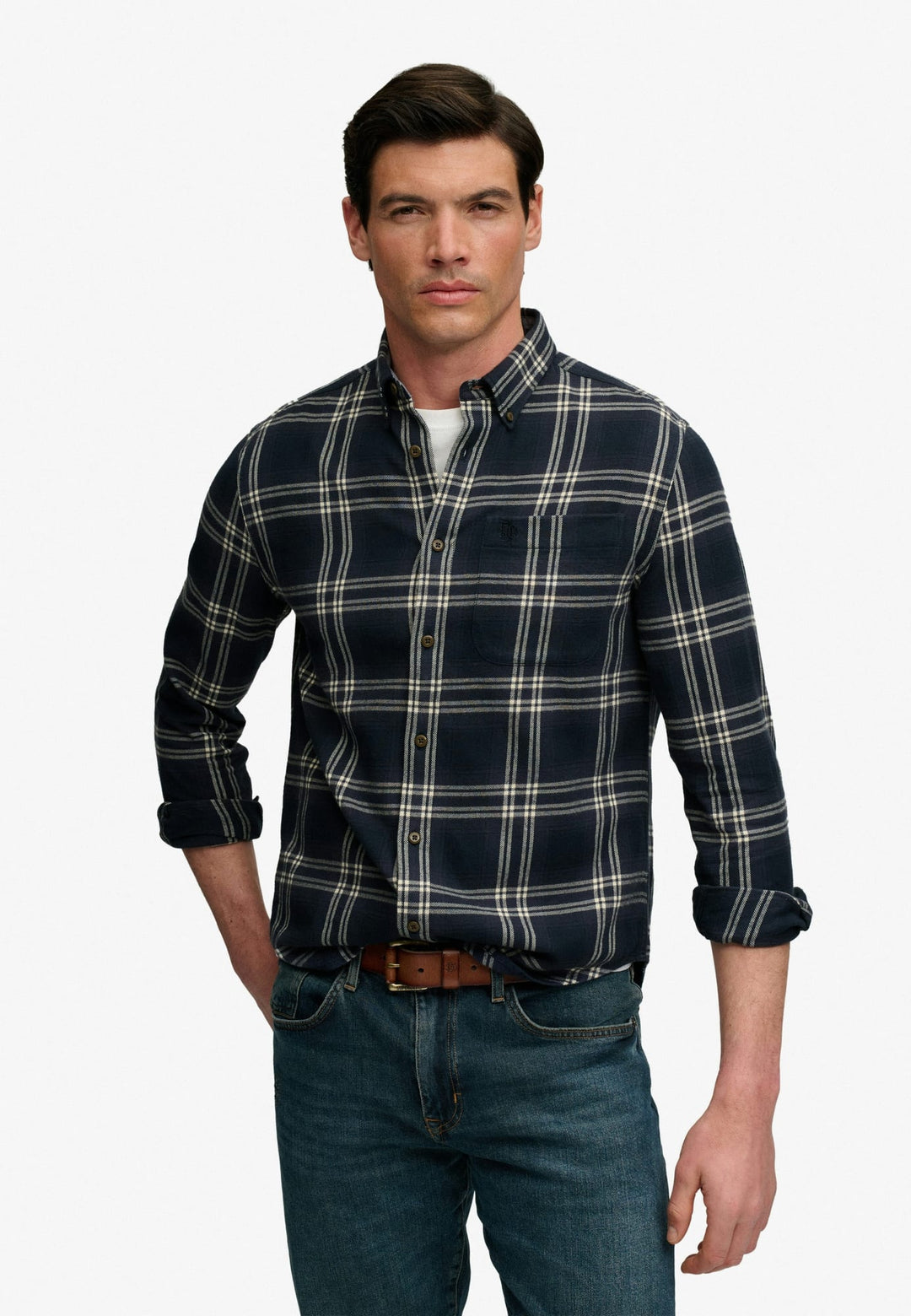 Superdry heren overhemd l/m blauw dessin – M4011197A
