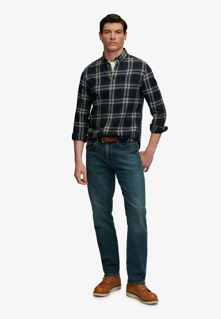 Superdry heren overhemd l/m blauw dessin – M4011197A