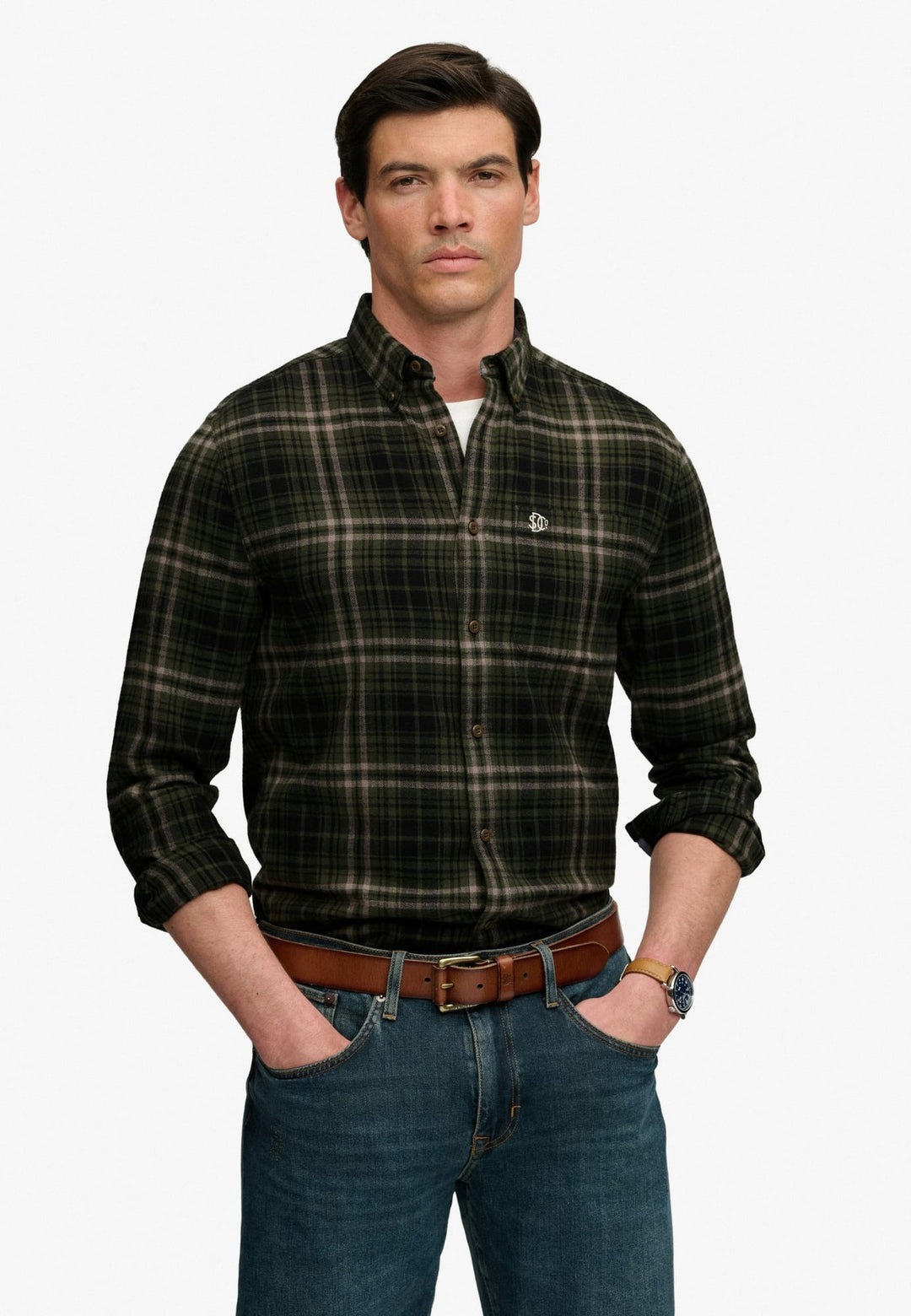 Superdry M4011197A overhemd l/m heren groen dessin