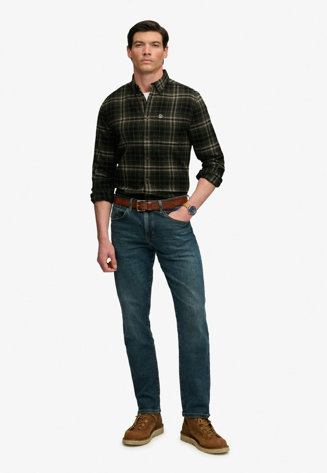 Superdry M4011197A overhemd l/m heren groen dessin