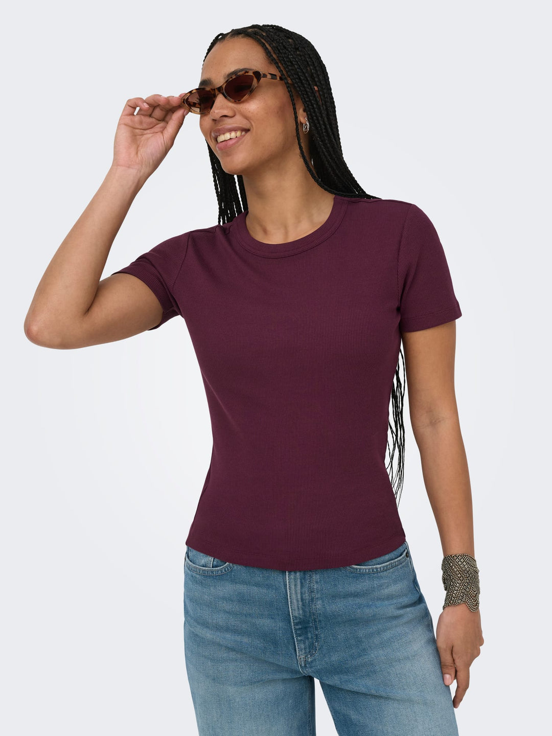 Only t-shirt k/m dames bordeaux – ONLVAL S/S O-NECK