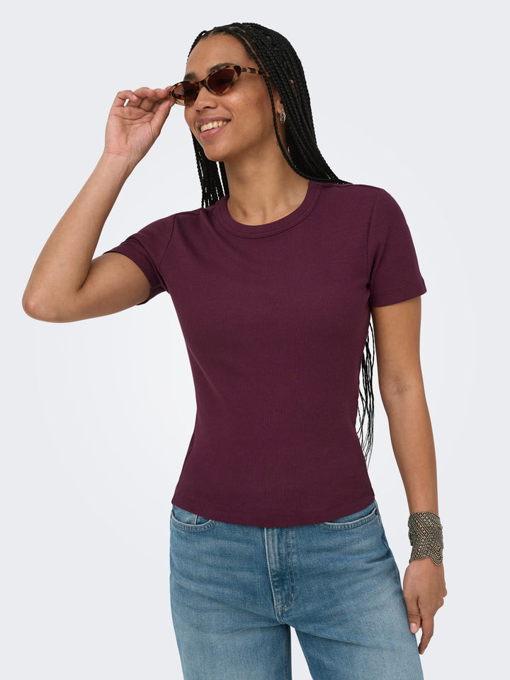 Only t-shirt k/m dames bordeaux – ONLVAL S/S O-NECK