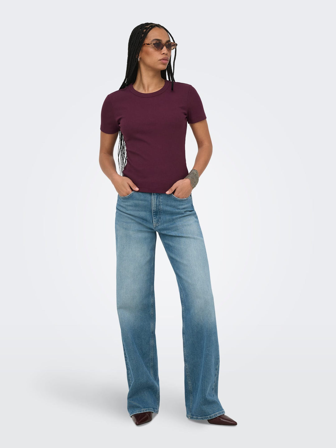 Only t-shirt k/m dames bordeaux – ONLVAL S/S O-NECK