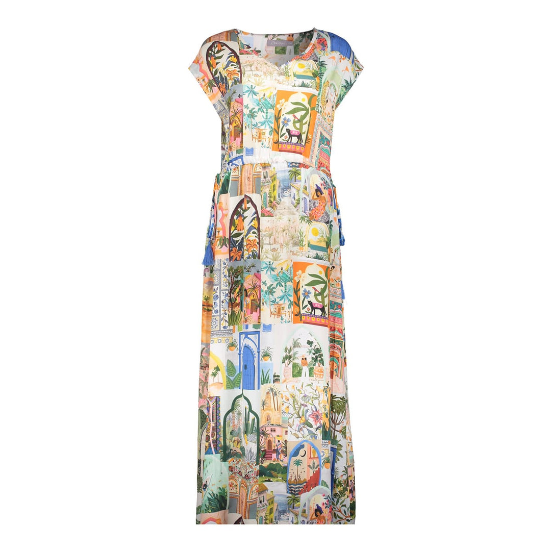 Geisha jurk midi dames ecru dessin – 67399-20