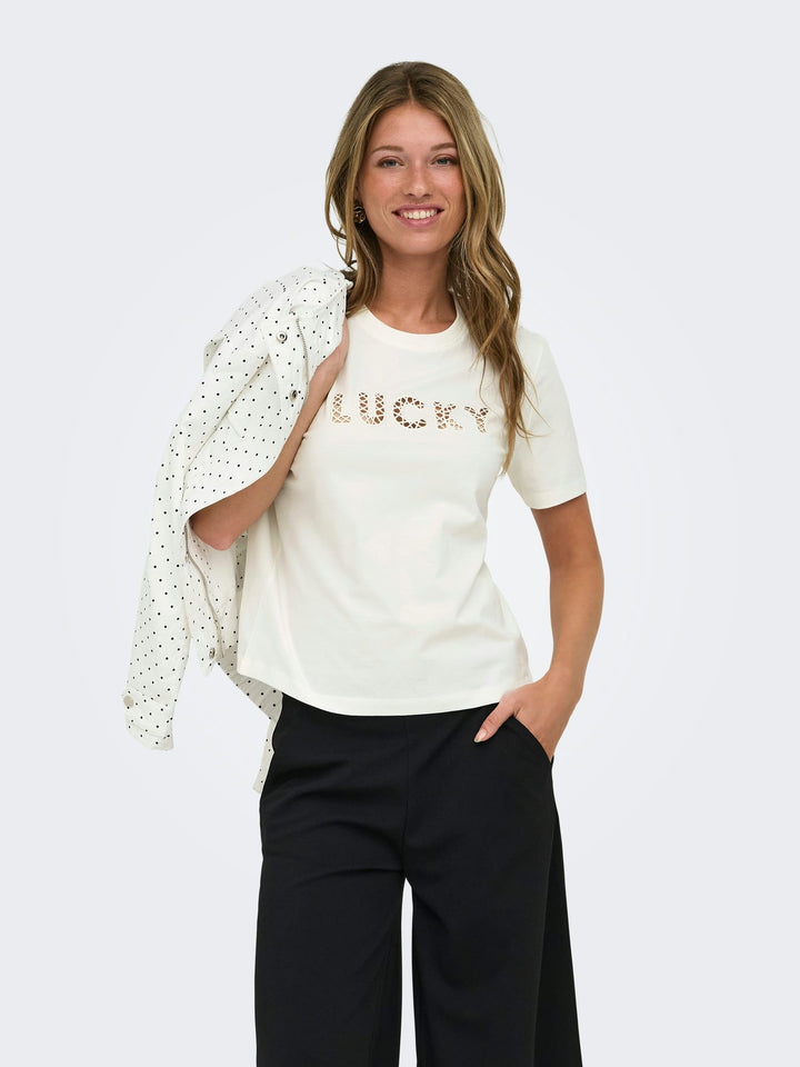 Jacqueline de Yong t-shirt Selma off-white – dames