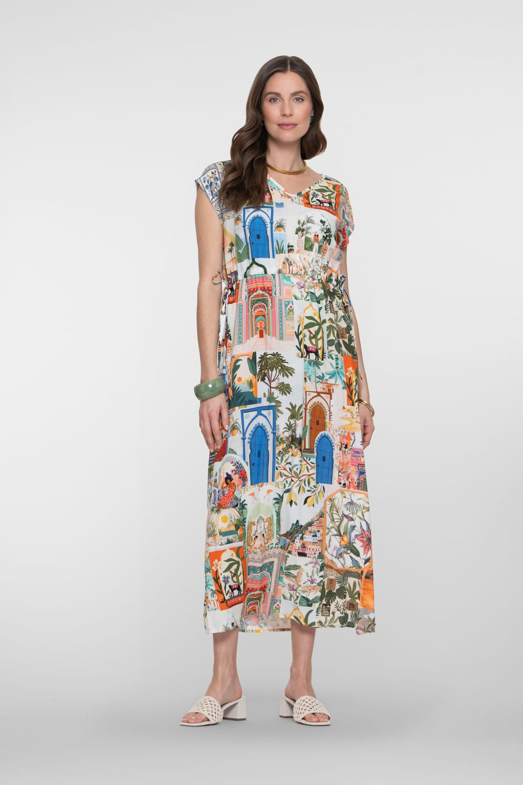 Geisha jurk midi dames ecru dessin – 67399-20